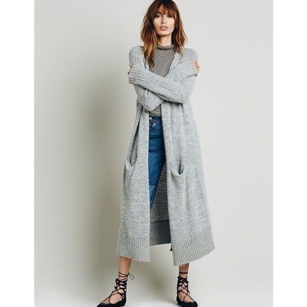 Free People Santa Cruz Alpaca Cardigan Gray‎ Long Oversized Boho Women's S